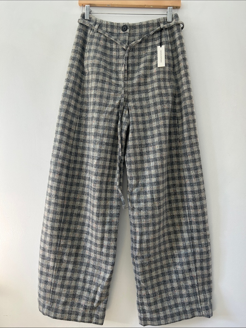 Banana Republic High Rise Barrel Leg Donegal Pants Gray Tweed Wool Trousers SZ 4